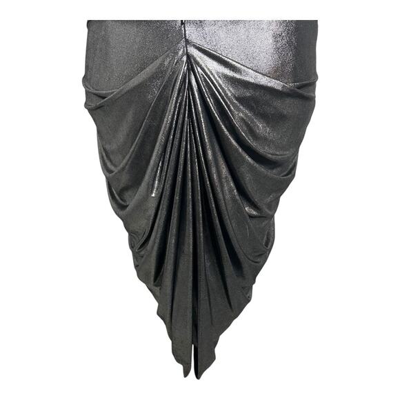 Bebe Pewter Draped Cocktail Dress Party Evening Date Night Out XS Strapless - Picture 4 of 12
